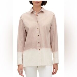 Lafayette 148 Button Down Women XS Brown Pinstripe Ombre Long Sleeve Shirt